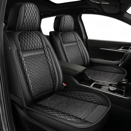 TTX LIGHTING for Buick Encore GX 2020-2025 Car Seat Covers, Breathable Ice Silk & Leather Seat Protector, Cool & Anti-Sweat for Long Driving, Airbag Compatible, 2 Front Seats (Black)