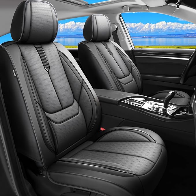 Fit Highlander Car Seat Covers (5 Seats) for Select Toyota Highlander 2007-2026 - Full Coverage Leather,Airbag Compatible, Waterproof & All Weather Seat Cushion Protector,Full Set,Black