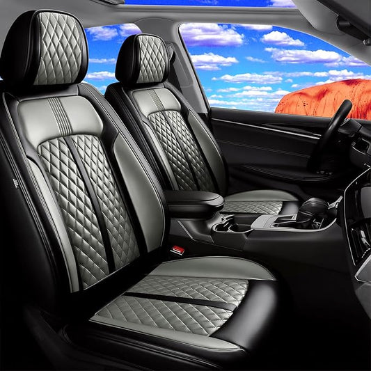 Fit Insight Car Seat Covers for Honda Insight 2010-2022 Premium Leather, Airbag Compatible, Scratch-Resistant, Waterproof All Weather Seat Protector, Airbag Compatible, Full Set, Black+Gray