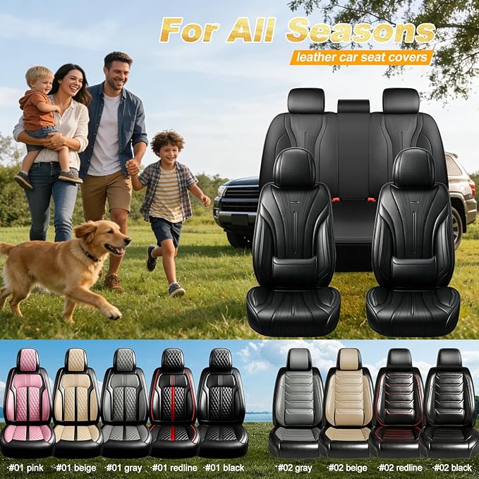 Fit RAV4 Car Seat Covers (Front Pair) for Select Toyota RAV 4 2013-2026/RAV4 Hybrid - Premium Full Coverage Leather, Airbag Compatible, Waterproof & All Weather Seat Cushion Protector, Black