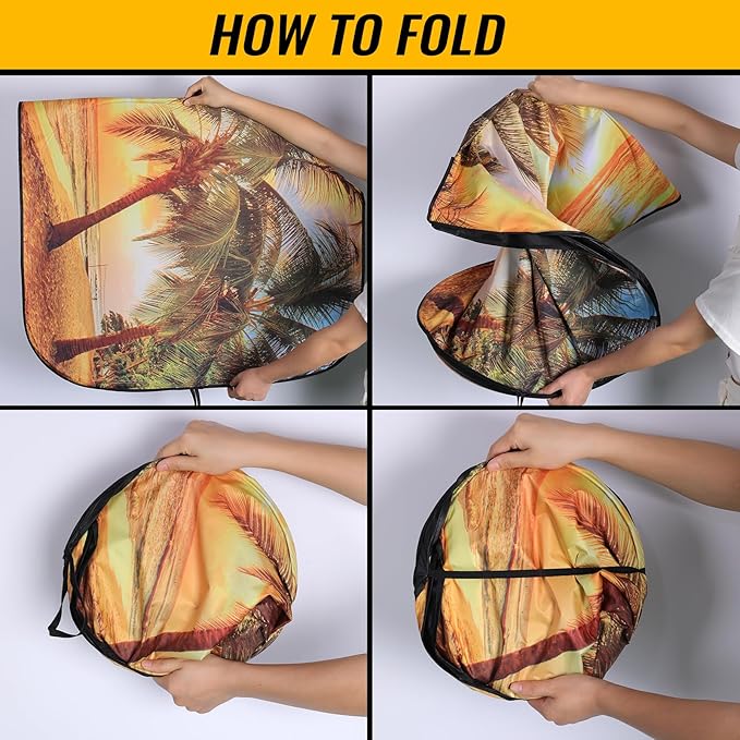 Car Windshield Sun Shade - Reflector Sunshade Offers Ultimate Protection for Car Interior, Cool Reflective Sun Blocker Fits Small Sedans, Mini SUVs
