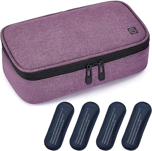 ALLCAMP Insulin Cooler Travel Case for Diabetic Organize Medication with 4 Ice Packs Purple(9X 4.72x 3.14 inches)