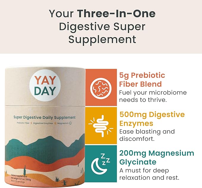 Nighttime Digestive Enzymes Powder & Gut Health Supplement - 500mg of Digestion & Gut Microbiome Support + Prebiotic Fiber & Magnesium Powder for Bloating, Deep Sleep & Regularity - Citrus, 7 Scoops