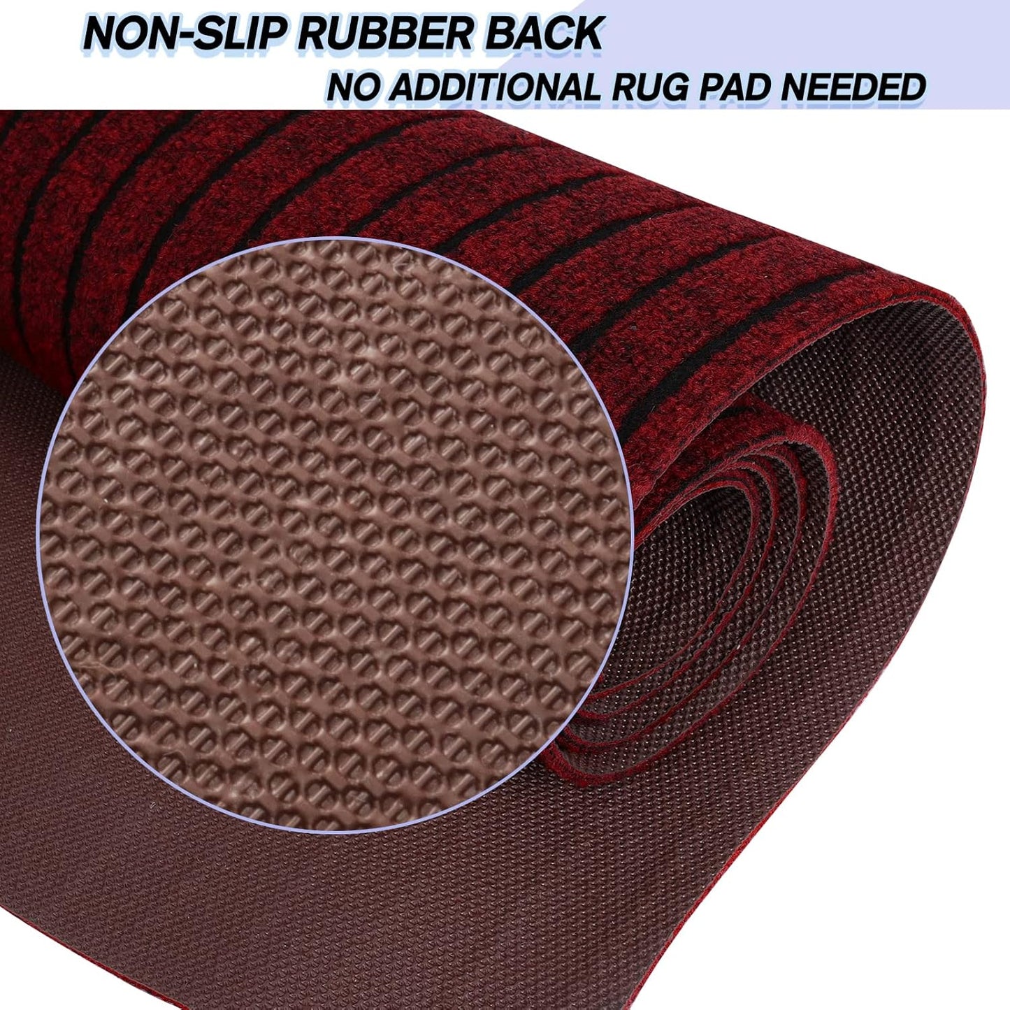 Custom Size Backed Non-Slip Area Rugs Runner, Easy Clean, Waterproof Runner Rugs for Hallway Entryway, Kitchen, Laundry, 2FT x 22FT, Red Stripe