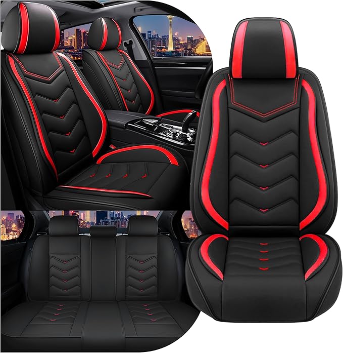 CTDS Car Seat Covers for Nissan Sentra 2000-2026, Stylish Sport Seat Cover, Premium Nappa Leather Car Seat Cover. Automobile Seat Covers Sets.(Standard 5 Seats/Black Red)