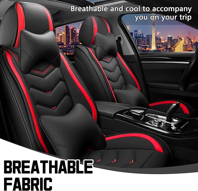 CTDS Car Seat Covers for Toyota RAV4 2000-2026, Stylish Sport Seat Cover, Premium Nappa Leather Car Seat Cover. Automobile Seat Covers Sets.(Luxury 2 Seats/Black Red)