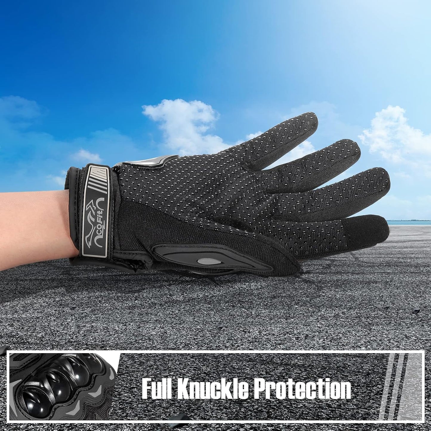 COFIT Motorcycle Gloves Breathable, Touchscreen Motorbike Gloves Anti-Slip with Good Grip Hard Knuckles Protection for Men Women Motocross, BMX ATV MTB Cycling, Road Racing - Black XXXL