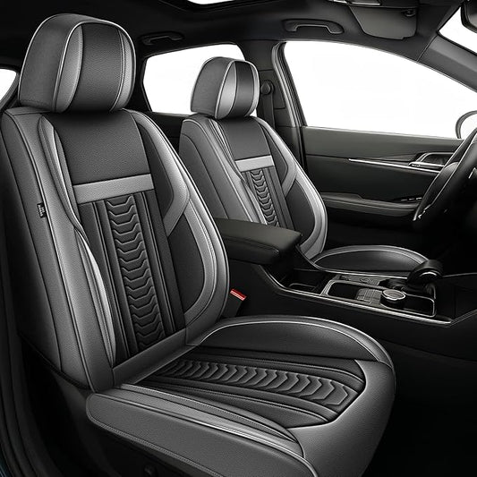 TTX LIGHTING for VW Jetta 2007-2025 Seat Covers: Waterproof Leather Seat Protector with Airbag Compatible (2 Front Seats,Black&Gray)
