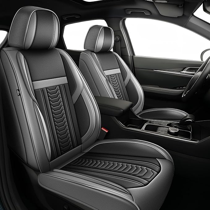 TTX LIGHTING for Toyota 4runner 2003-2026 Seat Covers: Waterproof Leather Seat Protector with Airbag Compatible (2 Front Seats,Black&Gray)