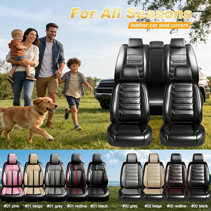 Fit RAV4 Car Seat Covers for Select Toyota RAV 4 2013-2026 /RAV4 Hybrid - Premium Full Coverage Leather, Airbag Compatible, Waterproof & All Weather Seat Cushion Protector, Full Set, Black