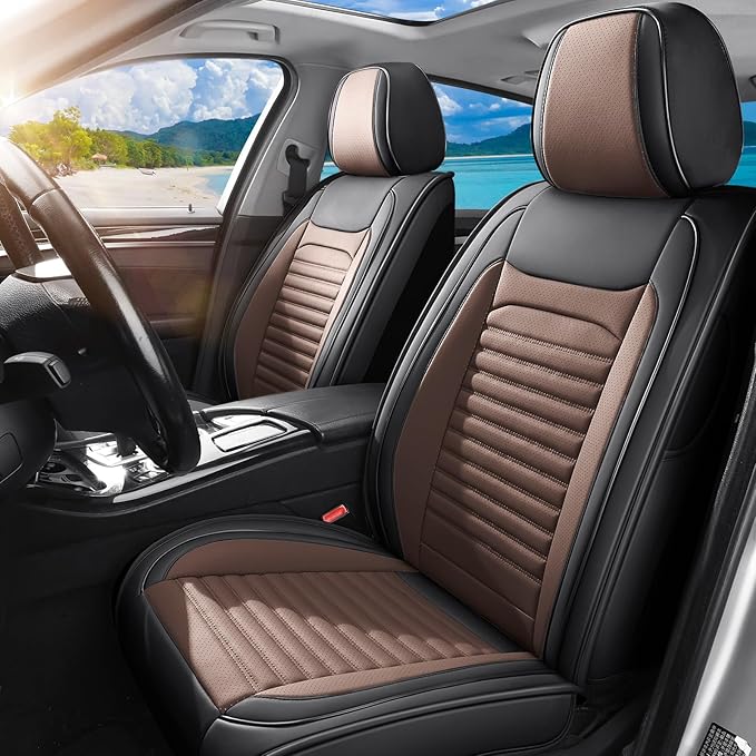 Car Seat Covers Full Set Fit for Toyota Venza 2009-2026, Premium Faux Leather Car Seat Protector,Breathable Anti-Slip Full Wrapping Edge Seat Covers(Black&Brown,Full Set)