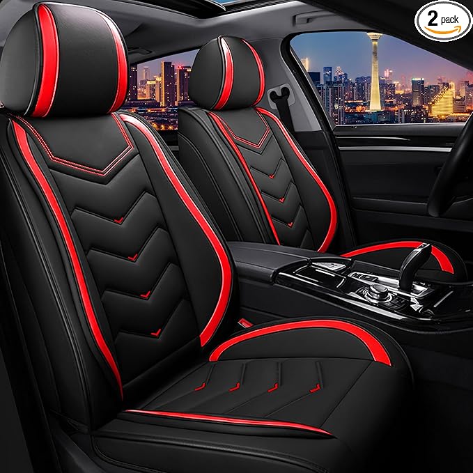 CTDS Car Seat Covers for Toyota RAV4 2000-2026, Stylish Sport Seat Cover, Premium Nappa Leather Car Seat Cover. Automobile Seat Covers Sets.(Standard 2 Seats/Black Red)