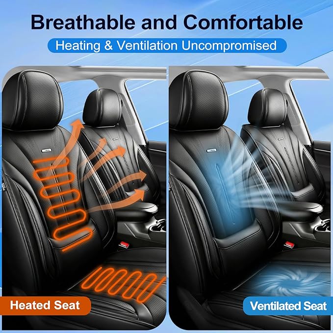 Fit RAV4 Car Seat Covers (Front Pair) for Select Toyota RAV 4 2013-2026/RAV4 Hybrid - Premium Full Coverage Leather, Airbag Compatible, Waterproof & All Weather Seat Cushion Protector, Black