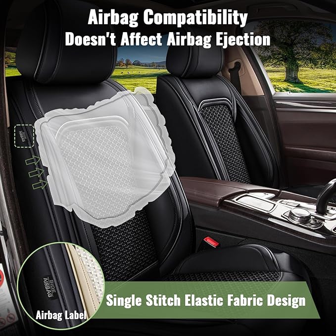 Car Seat Covers Front Seats for Mazda 3 2007-2019, Breathable Cooling Ice Silk Leather Car Seat Covers, 2 Seats Vehicle Seat Protector Seat Cushion Auto Accessories (Black)