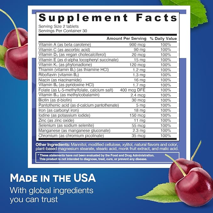 EZ Melts Dissolvable Multivitamin with Iron for Women and Men, Sugar-Free, 1-Month Supply