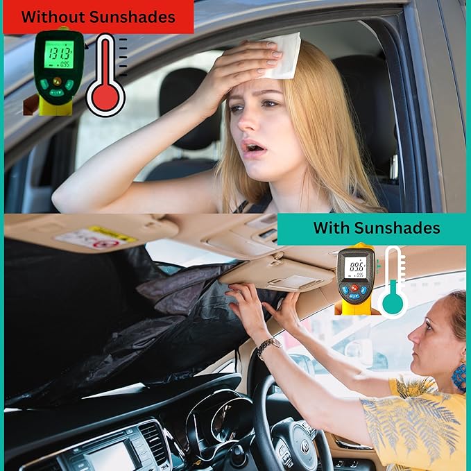 Windshield Sun Shade -Certified 99.87% UVB & 99.02% UVA Car Sun Shade. Award Winning Sunshade - Patented Technology | Compatible for BMW 7 Series (2001-2008) | Car Shades by Kinder Fluff