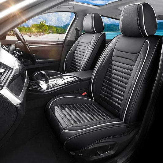Car Seat Covers Full Set Fit for Toyota RAV4 2001-2026, Premium Faux Leather Car Seat Protector, Breathable, Anti-Slip, Comfortable & Durable (Black&White,Full Set)