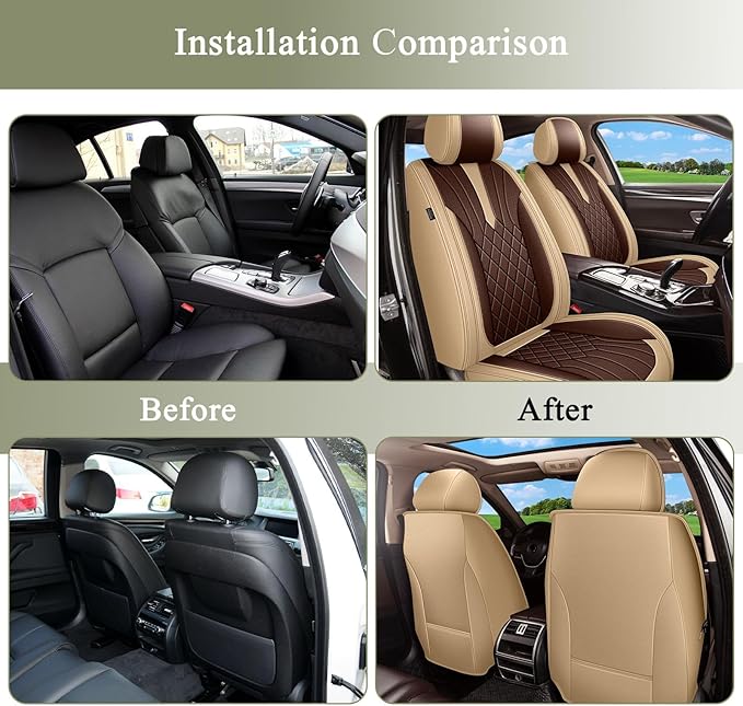 Breathable Car Seat Covers for Mazda 3 Mazda3 2007-2019, Front Seats, Perforated Leather, Seat Protector, Interior Trim for Mazda 3 Accessories (Beige&Brown)