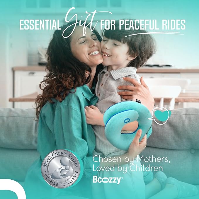 BCOZZY Kids Chin Supporting Travel Pillow for Ages 3–7- Patented Soft Neck Pillow for Head and Chin Support in Car Seat and Airplane. Comfortable Travel Essential. Small Size, Bag, Light Purple