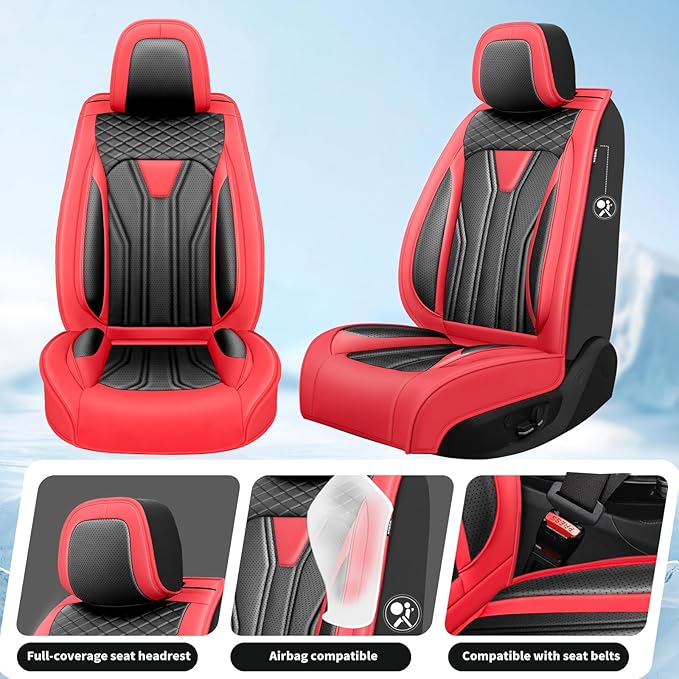Fit Accord Car Seat Covers Premium Leather for Honda Accord 2012-2025 2026. Waterproof， Breathable, Scratch-Resistant & All-Weather Seat Cushion Protector（Full Set,Red&Black