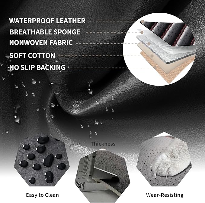 Car Seat Covers Full Set Fit for Toyota Yaris 2007-2020, Premium Faux Leather Car Seat Protector,Breathable Anti-Slip Full Wrapping Edge Seat Covers(Black&Red,Full Set)