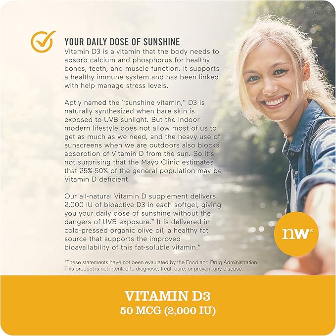 NatureWise Vitamin D3 2000iu (50 mcg) 30-Day Supply for Immune Support, Healthy Muscle Function, and Bone Health - Non-GMO, Gluten Free in Organic Extra Virgin Olive Oil, (Mini Softgel), 30 Count