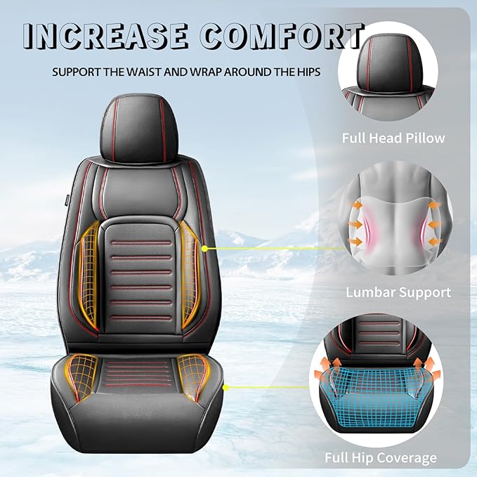 Fit Tucson Premium Leather Car Seat Covers Compatible with Hyundai Tucson 2010-2024 2026, Breathable, Wear Resistant, Airbag Compatible, All-Weather & Full Coverage, Full Set Red Line Black