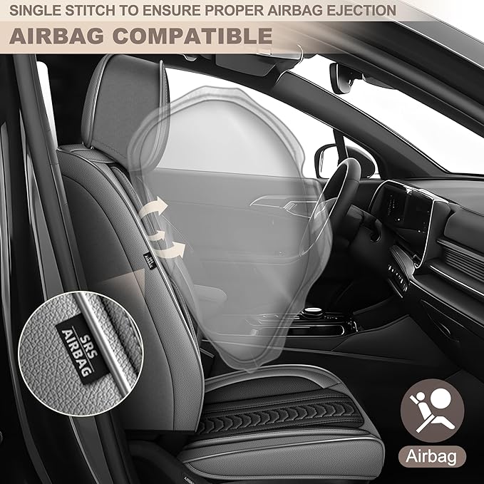 TTX LIGHTING for Hyundai Santa Cruz 2022-2026 Seat Covers: Waterproof Leather Seat Protector with Airbag Compatible (2 Front Seats,Black&Gray)