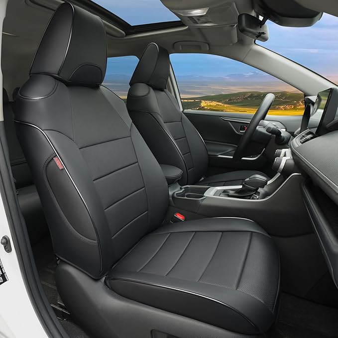 Lolcar RAV4 Seat Covers Custom Fit for Toyota RAV4(Gasoline) 2019 2020 2021 2022 2023 2024 2025 LE,XLE,XLE Premium,Limited,Airbag Compatible,Car Seat Cover Full Set for SUV, Waterproof Leather(Black)