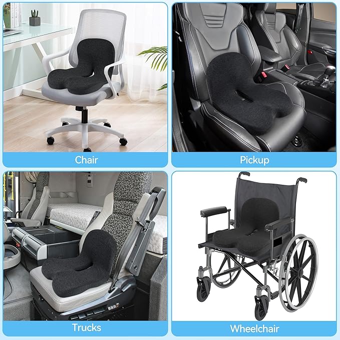 Truck Driver Seat Cushion, Memory Foam L-Shaped Ergonomic Cushion for Office Chairs, Comfort & Support for Long Sitting