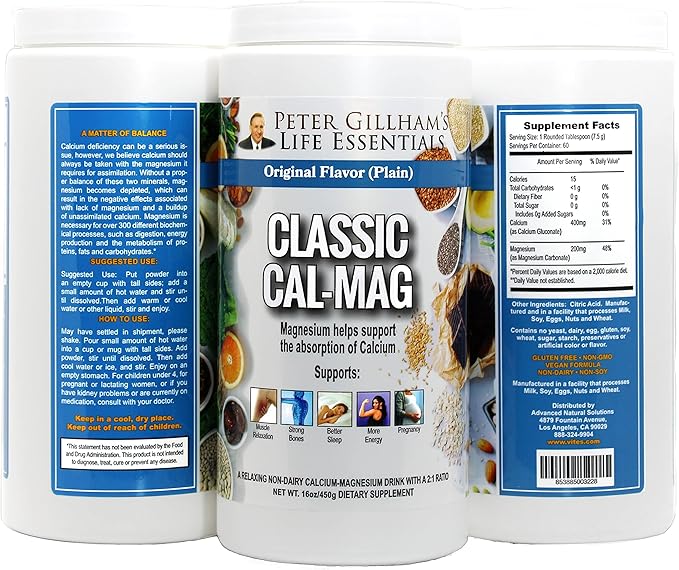 Peter Gillham's Cal-Mag, High Absorption 2:1 Calcium & Magnesium Citrate Powder; Supports a Healthy Response to Stress, Muscular & Bone Health, Reduce Cramps, Unflavored 16 oz