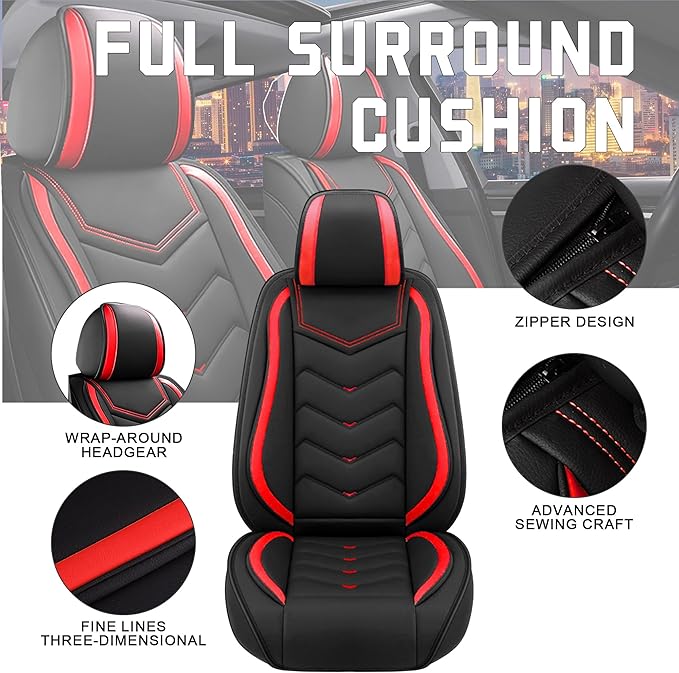 CTDS Car Seat Covers for Nissan Sentra 2000-2026, Stylish Sport Seat Cover, Premium Nappa Leather Car Seat Cover. Automobile Seat Covers Sets.(Standard 5 Seats/Black Red)