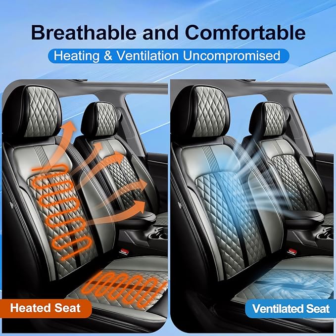 Fit RAV4 Car Seat Covers for Select Toyota RAV 4 2013-2026 /RAV4 Hybrid - Premium Full Coverage Leather, Waterproof & All Weather Seat Cushion Protector, Full Set, Black+Gray