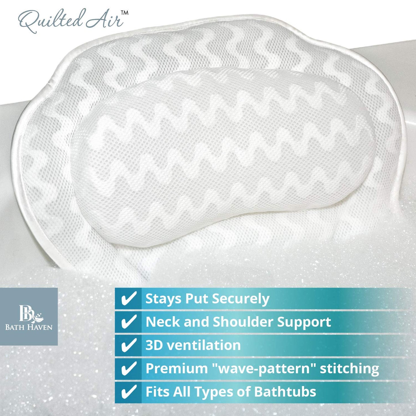 Bath Pillow for Tub, Luxury Bathtub Pillow Head and Neck Support, Relaxing Spa Cushion Head Rest for Tub, Bathtub Accessories for Women and Men with Quick Drying 3D Air Mesh Portable Washable
