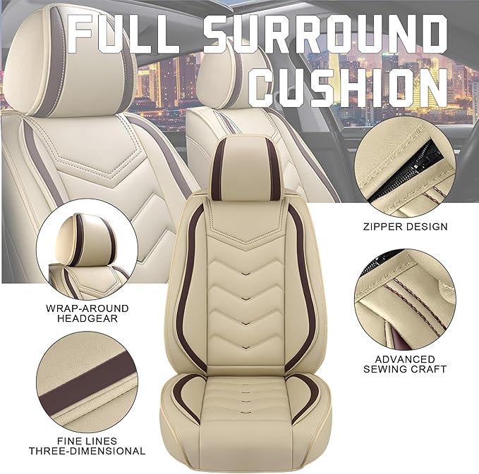 CTDS Car Seat Covers for Toyota RAV4 2000-2026, Stylish Sport Seat Cover, Premium Nappa Leather Car Seat Cover. Automobile Seat Covers Sets.(Standard 5 Seats/Beige)