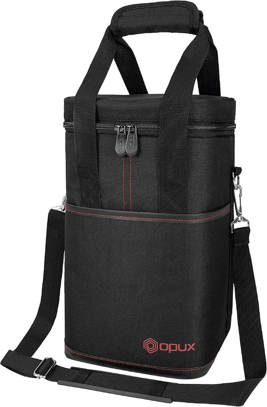 Opux 4 Bottle Insulated Wine Cooler Bag - Leakproof Padded Portable Wine Bottle Carrier for Travel Picnic BYOB Gift (Black)