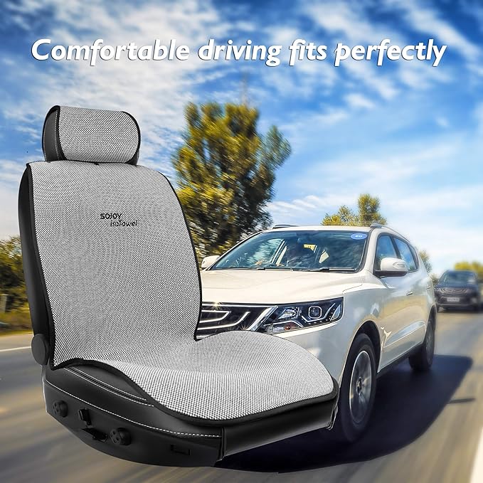 Sojoy IsoTowel Car Seat Cover for Front Seat,Breathable Fabric with Non-Slip Bottom,Comfort Car Seat Protector for Cold Weather (Black & White)