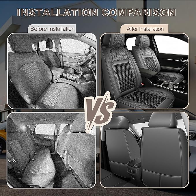 TTX LIGHTING for Nissan Altima 2009-2026 Car Seat Covers, Breathable Ice Silk & Leather Seat Protector, Cool & Anti-Sweat for Long Driving, Airbag Compatible, 2 Front Seats (Black&Gray)