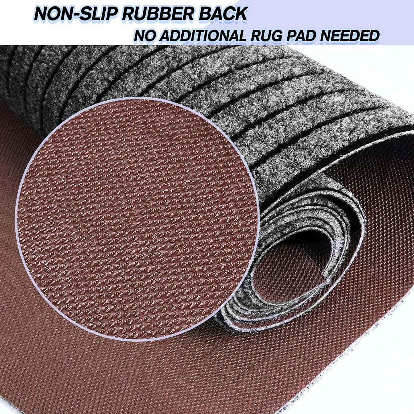 Custom Size Backed Non-Slip Area Rugs Runner, Easy Clean, Waterproof Runner Rugs for Hallway Entryway, Kitchen, Laundry, 2FT x 72FT, Gray Stripe