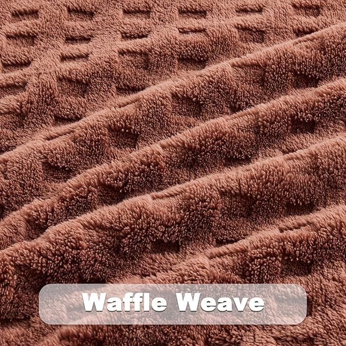 NEWCOSPLAY Super Soft King Blanket Coffee Premium Silky Flannel Fleece 3D Waffle Checkered Lightweight Bed Blanket All Season Use (Coffee, King(90"x110"))
