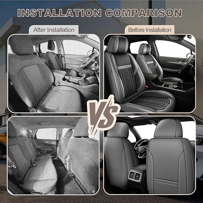 TTX LIGHTING for Hyundai Santa Fe 2007-2026 Seat Covers: Waterproof Leather Seat Protector with Airbag Compatible (2 Front Seats,Black&Gray)