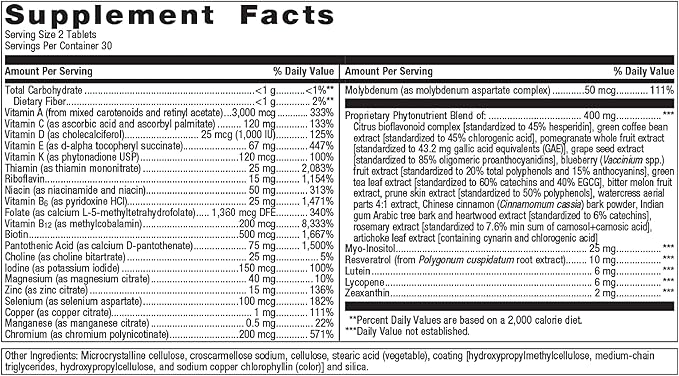 Metagenics PhytoMulti Multivitamin Without Iron - Daily Multivitamin for Overall Health & Aging - 20+ Essential Vitamins & Minerals - with Vitamin B6, Lutein, Zeaxanthin & More - 60 Tablets