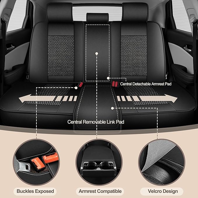 TTX LIGHTING for Chevy Malibu 2009-2026 Car Seat Covers, Breathable Ice Silk & Leather Seat Protector, Cool & Anti-Sweat for Long Driving, Airbag Compatible, 5 Seats Full Set (Black)