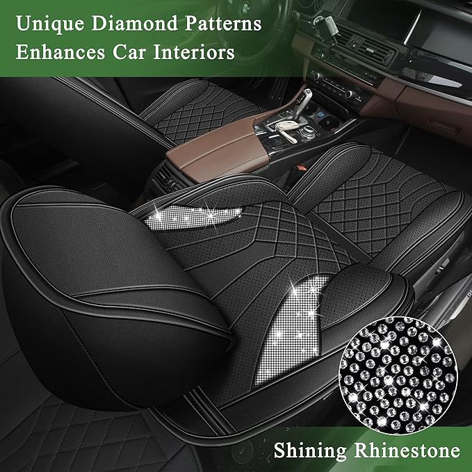 Bling Diamond Embroidered Seat Covers for Toyota 4runner 2003-2025 2026, Full Set 5 Seats, Sparkle Rhinestone Breathable Perforated Faux Leather Car Seat Covers for Women (Black)