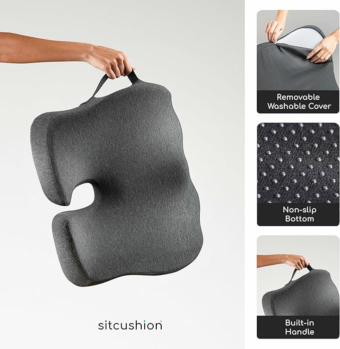 Car Seat Cushion for Long Driving – X Large Memory Foam Seat Cushion for Sciatica & Tailbone Pain Relief, Orthopedic Coccyx Cushion with Non-Slip Bottom, Back Pillow for Car, Truck (Black)