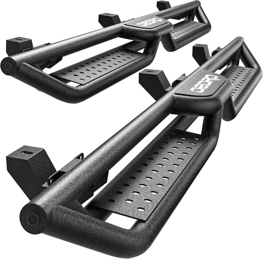 OEDRO Running Boards with Two Stairs Design All-Steel Build, Bolt-on Side Steps Compatible with 2018-2025 Jeep Wrangler JL 4 Door, Black Powder Coated Nerf Bar