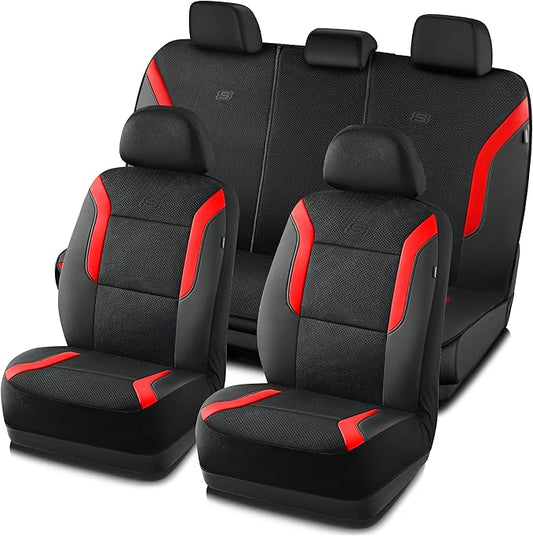 Skechers Memory Foam Car Seat Covers, Air Cool Mesh Thick Seat Covers, Car Seat Full Sets, Airbag Compatible, Automotive Comfort Protection for Most Cars,Vans,Trucks, SUVs,Red