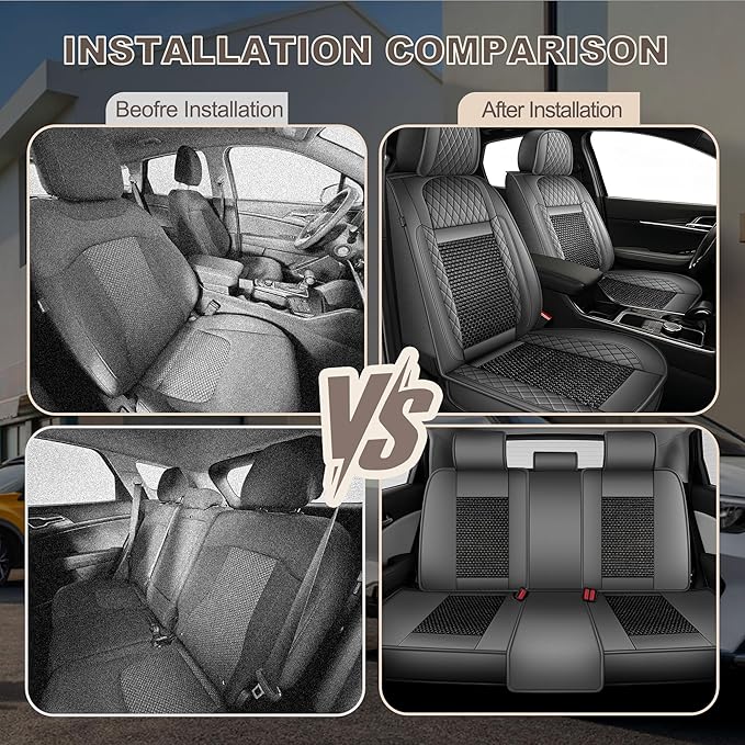 TTX LIGHTING for Jeep Renegade 2015-2023 Car Seat Covers, Breathable Ice Silk & Leather Seat Protector, Cool & Anti-Sweat for Long Driving, Airbag Compatible, 5 Seats Full Set (Black&Gray)