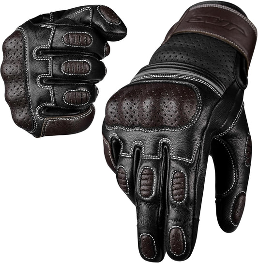 J.A.G. Motorcycle Gloves - Premium Leather Perforated Motorcycle Gloves for Men with Knuckle Protection | Touchscreen Motorbike Riding Gloves