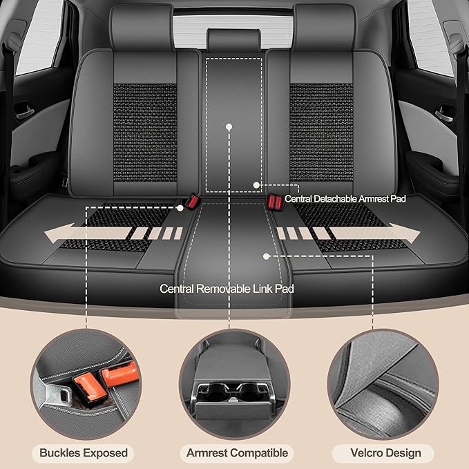 TTX LIGHTING for Cadillac SRX 2010-2016 Car Seat Covers, Breathable Ice Silk & Leather Seat Protector, Cool & Anti-Sweat for Long Driving, Airbag Compatible, 5 Seats Full Set (Black&Gray)
